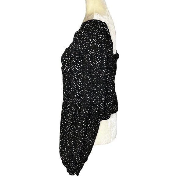 A New Day Smocked Crop Top XL Polka Dot Ruched Puff Statement Long Sleeve Black - Picture 5 of 11